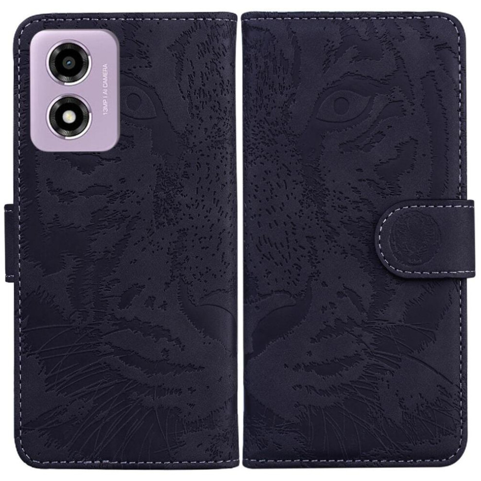 (Black) Flip Case For Motorola Moto G04s Embossed Cute Tiger Kickstand Protective Leather Wallet Black 764563682775