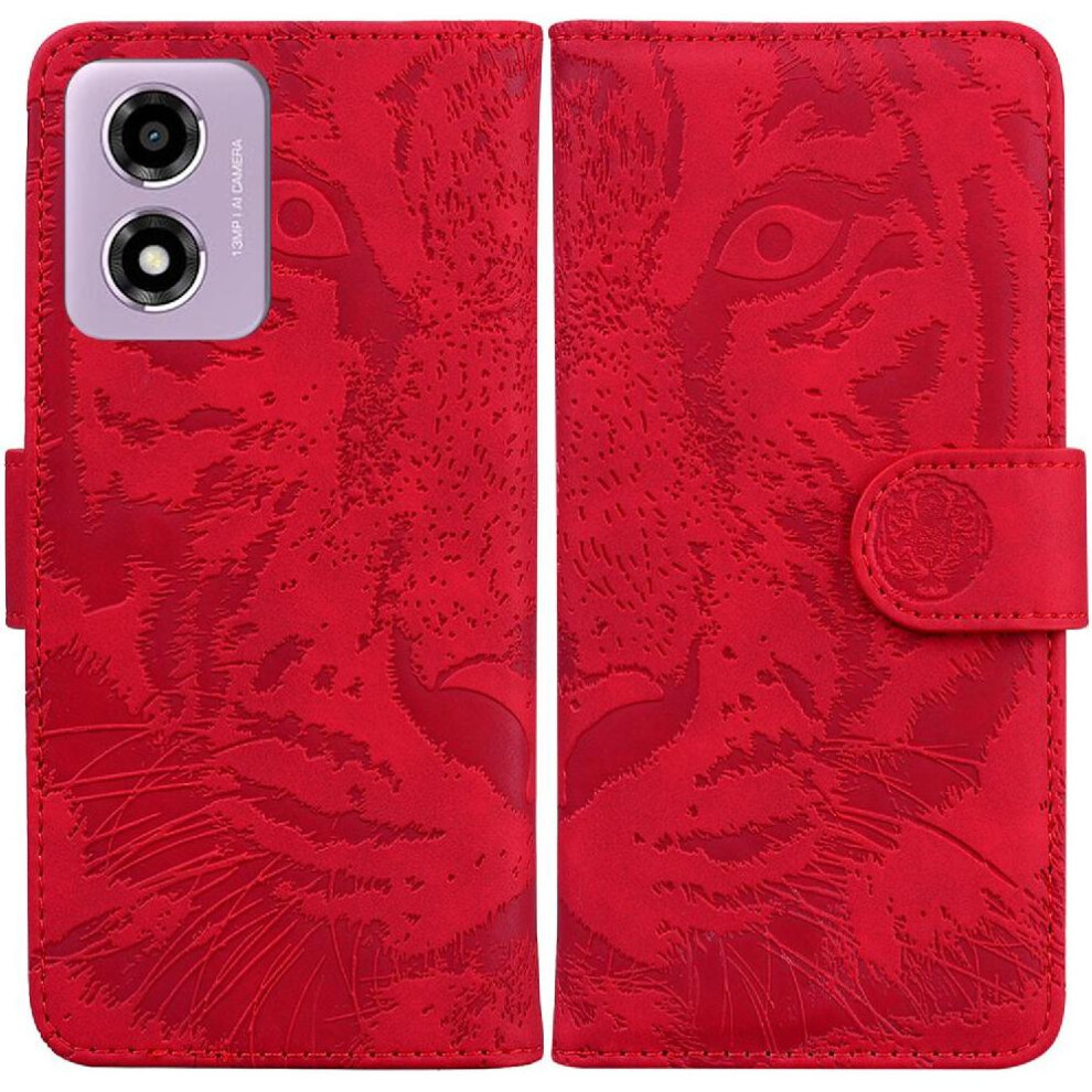 (Red) Flip Case For Motorola Moto G04s Embossed Cute Tiger Kickstand Protective Leather Wallet Red 764563682782
