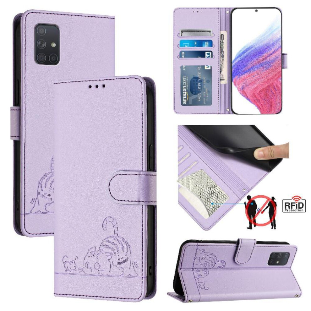 (Purple) Case For Samsung Galaxy A71 4G Wallet Flip Cover Card Slot Holder Kickstand Cat Rfid Purple 764563682966