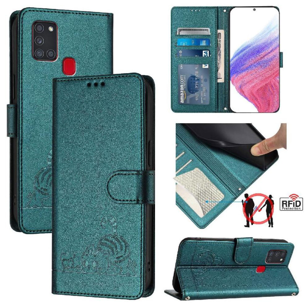 (Bottle ) Case For Samsung Galaxy A21s Card Slot Holder Kickstand Wallet Flip Cover Cat Rfid Green 764563682973