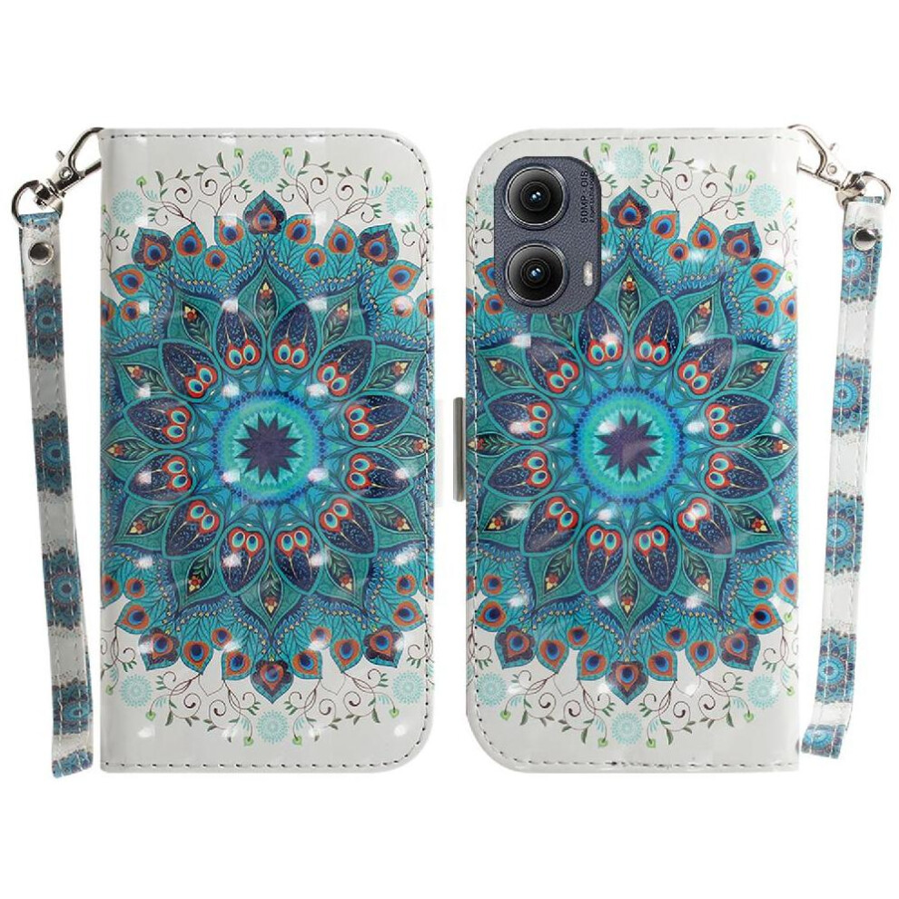 (C3 ) 3D Painted Protective Case For Motorola Moto G04s Pu Leather Lanyard Wallet Card Slots Magnetic Closure 764563684304