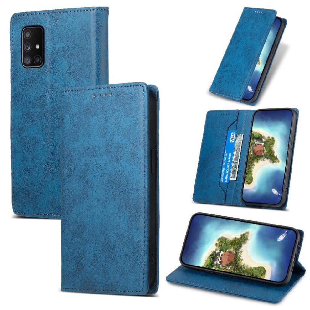 (Blue) Flip Case For Samsung Galaxy A71 4G Business Casual Tpu Card Slot Kickstand Shockproof Blue 764563684403