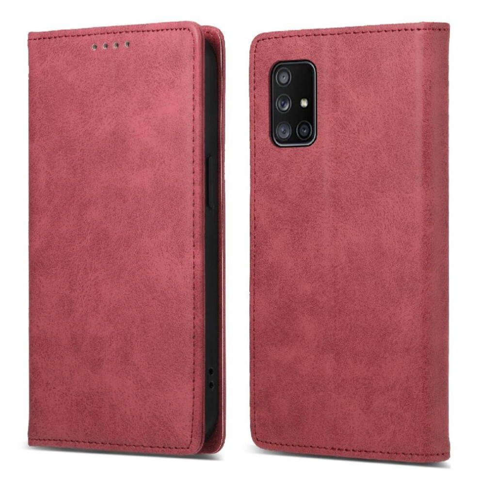 (Red) Flip Case For Samsung Galaxy A71 4G Business Casual Tpu Card Slot Kickstand Shockproof Red 764563684427