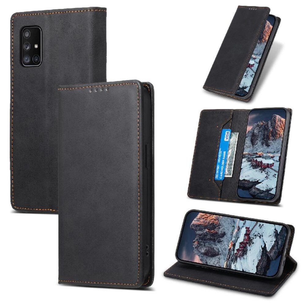 (Black) Flip Case For Samsung Galaxy A71 4G Business Casual Tpu Card Slot Kickstand Shockproof Black 764563684434