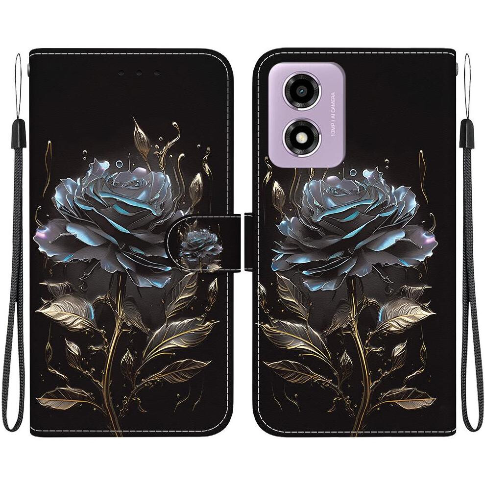 (C5 ) Case For Motorola Moto G04s Butterfly Flower Painted Pu Leather Magnetic Closure Card Slots Wallet 764563685493