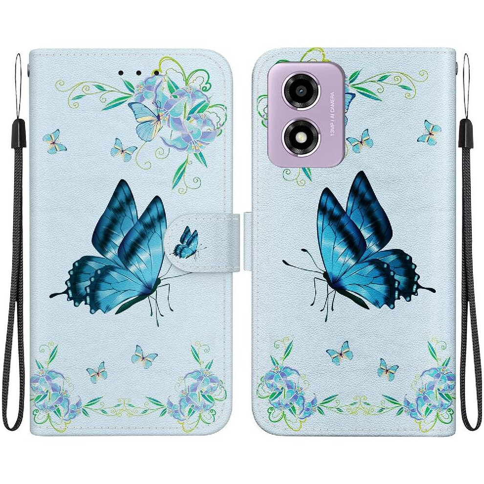 (C11 ) Case For Motorola Moto G04s Butterfly Flower Painted Pu Leather Magnetic Closure Card Slots Wallet 764563685554