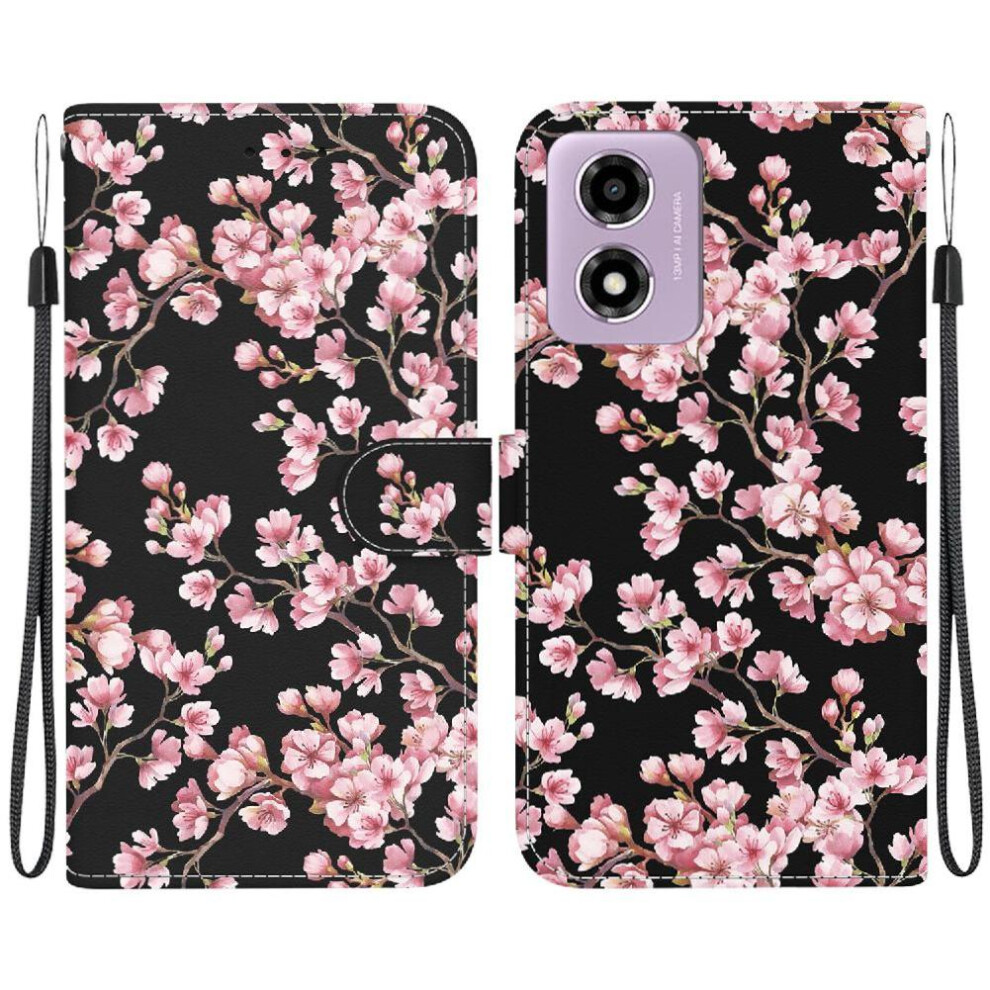 (C8 ) Case For Motorola Moto G04s Butterfly Flower Painted Pu Leather Magnetic Closure Card Slots Wallet 764563685523
