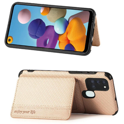 (Khaki ) Case for Samsung Galaxy A21s Rfid Blocking Stand Function Magnetic Card Holder Complete Camera Safety 2
