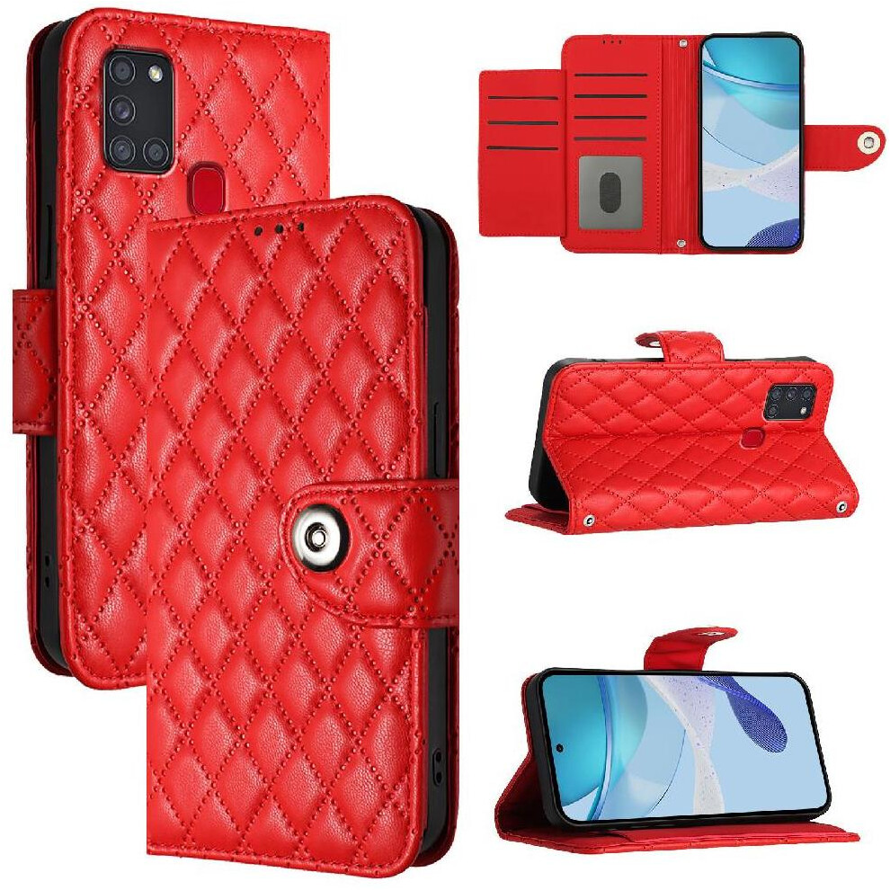 (Red) Case For Samsung Galaxy A21s Card Holder Wallet Cover Wrist Strip Shockproof Stylish Protective Red 764563685677