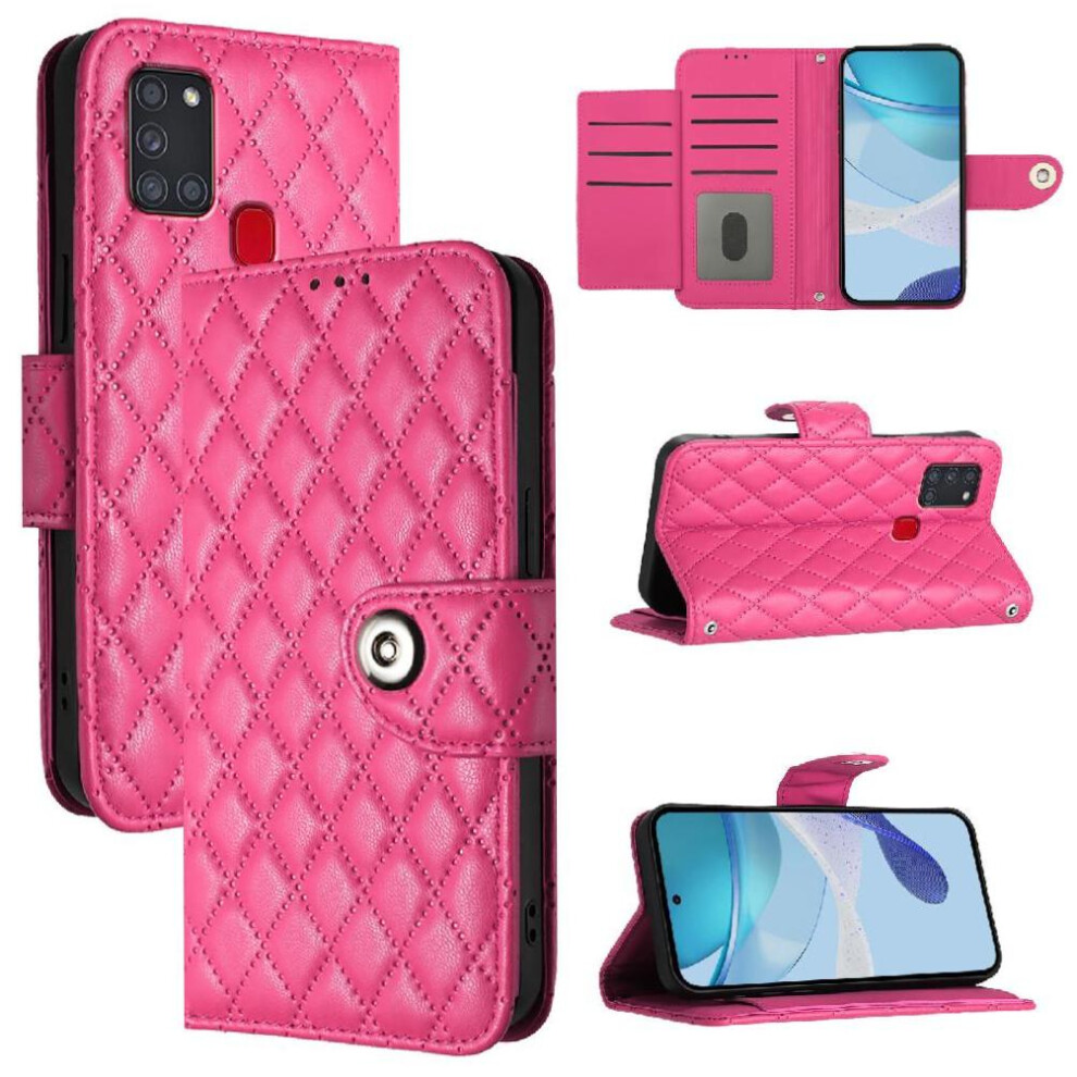 (Rose ) Case For Samsung Galaxy A21s Card Holder Wallet Cover Wrist Strip Shockproof Stylish Protective Red 764563685691