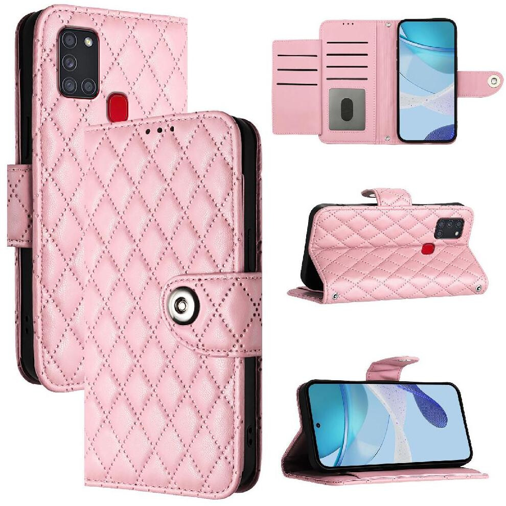 (Pink) Case For Samsung Galaxy A21s Card Holder Wallet Cover Wrist Strip Shockproof Stylish Protective Pink 764563685721