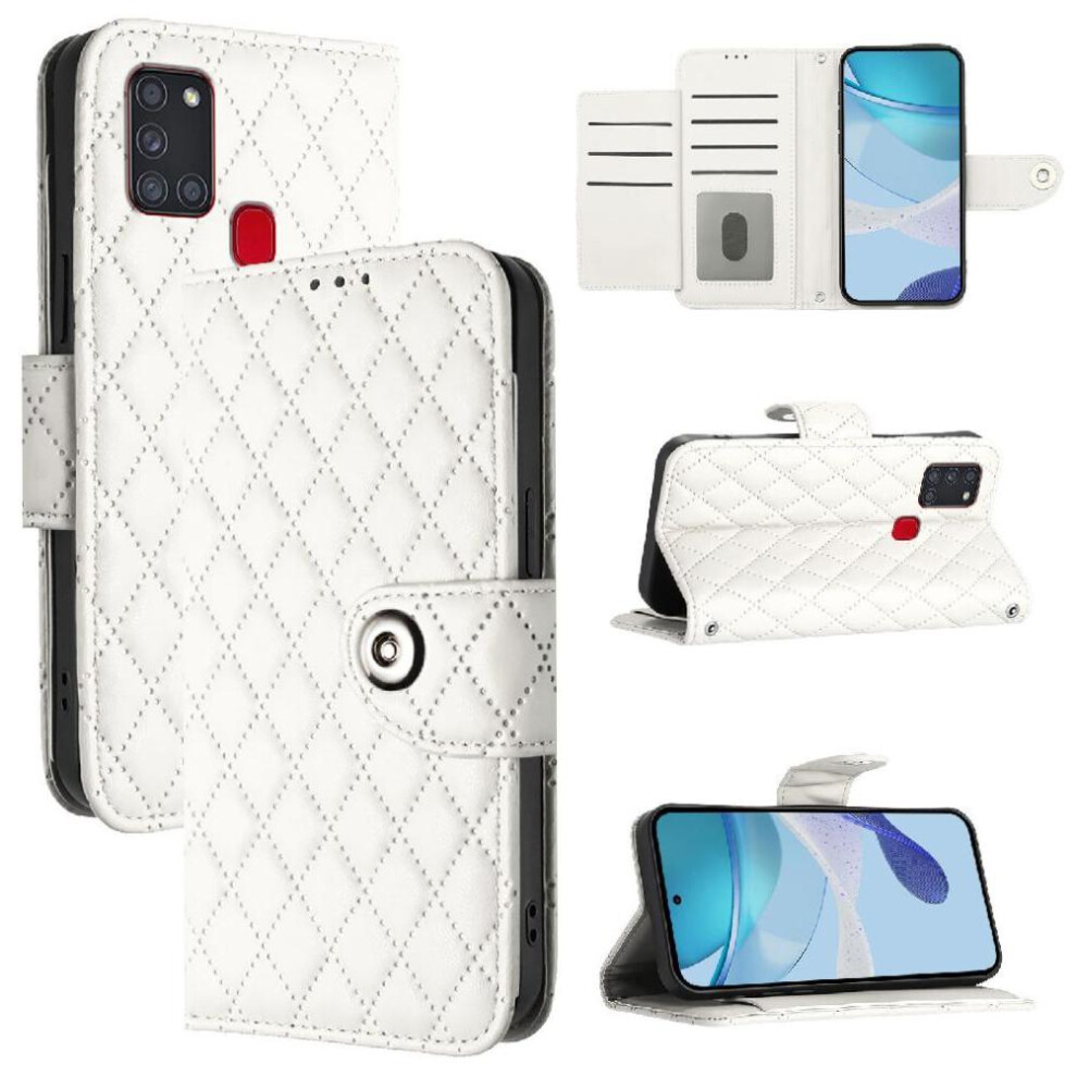 (White) Case For Samsung Galaxy A21s Card Holder Wallet Cover Wrist Strip Shockproof Stylish Protective White 764563685707