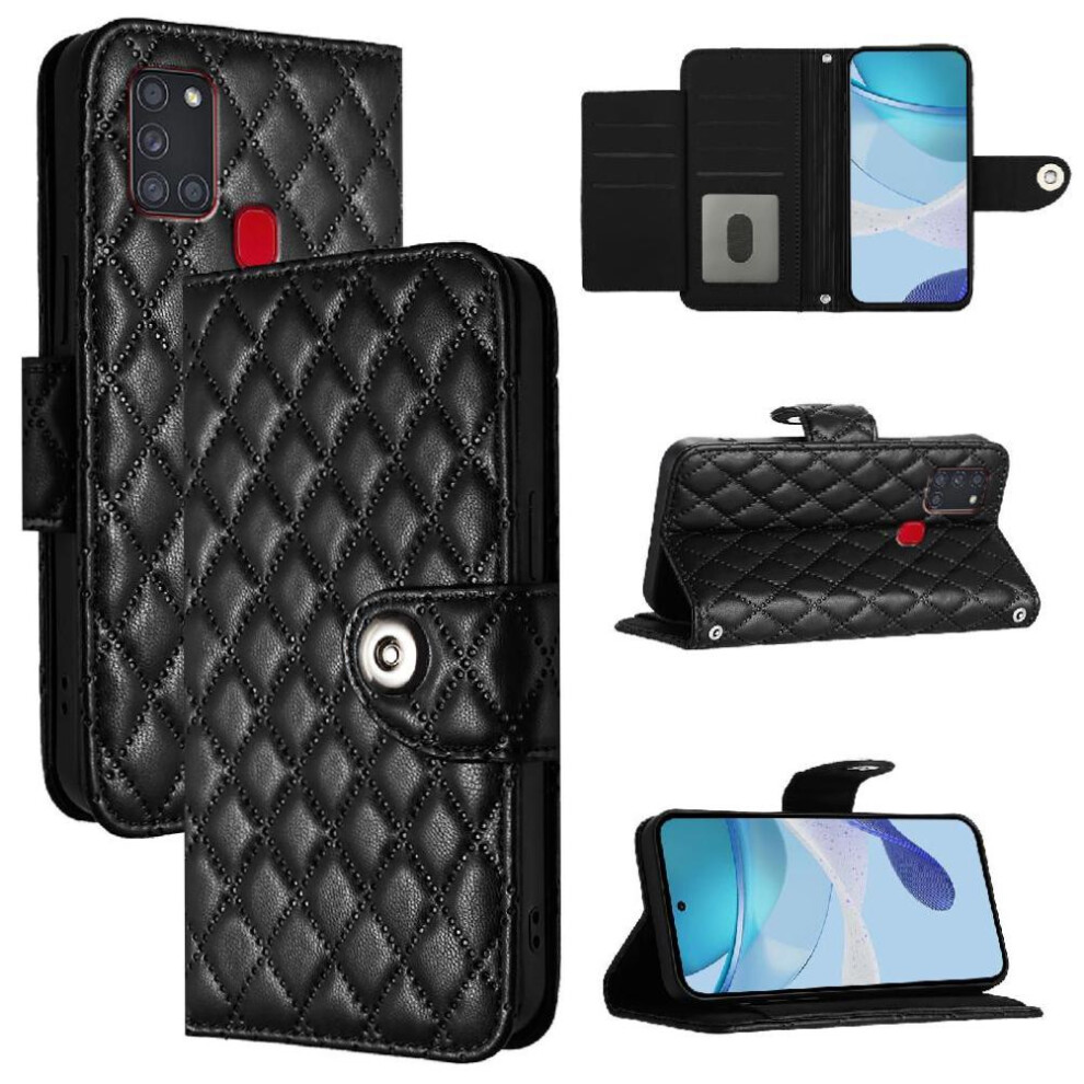 (Black) Case For Samsung Galaxy A21s Card Holder Wallet Cover Wrist Strip Shockproof Stylish Protective Black 764563685684