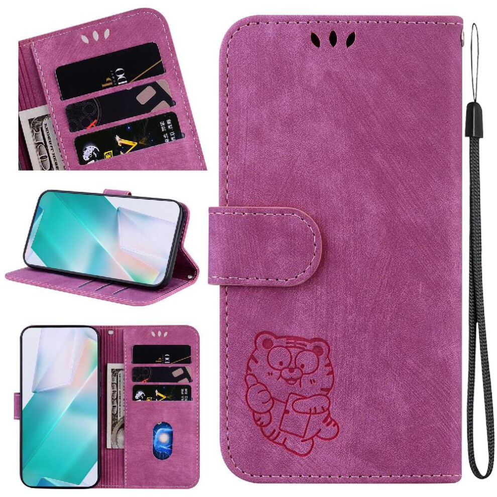 (Red) Case For Motorola Moto G04s Card Pocket Embossed Cute Tiger Holder Cover Wallet Case Flip Folio Red 764563685936