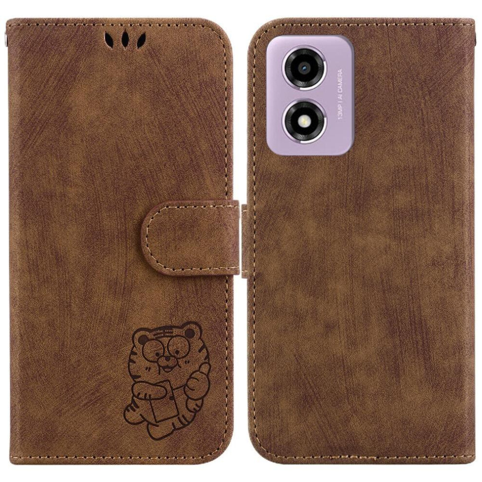 (Brown) Case For Motorola Moto G04s Card Pocket Embossed Cute Tiger Holder Cover Wallet Case Flip Folio Brown 764563685912