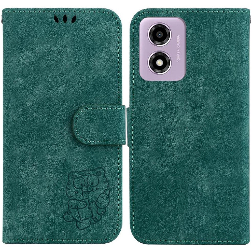 (Green) Case For Motorola Moto G04s Card Pocket Embossed Cute Tiger Holder Cover Wallet Case Flip Folio Green 764563685899