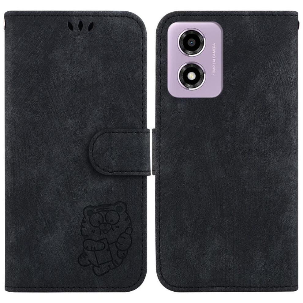 (Black) Case For Motorola Moto G04s Card Pocket Embossed Cute Tiger Holder Cover Wallet Case Flip Folio Black 764563685943