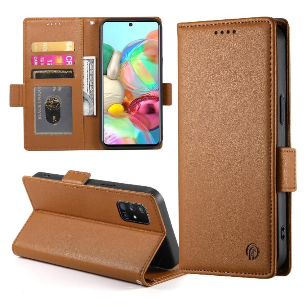 (Brown) Flip Case For Samsung Galaxy A71 4G Business Wallet Flip Card Slots Daily Use Brown 764563686438