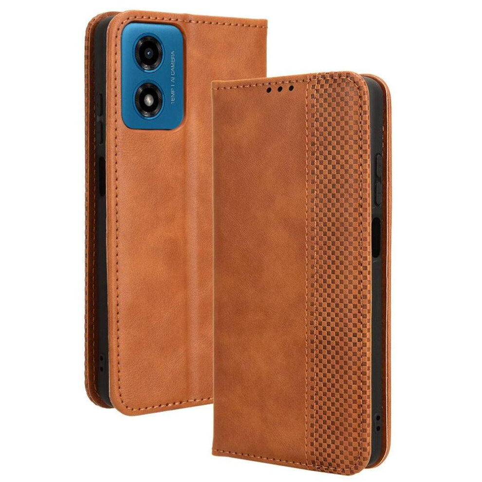 (Brown) Case For Motorola Moto G04/G04s Wallet Magnetic Closure Pu Leather Brown 764563687046