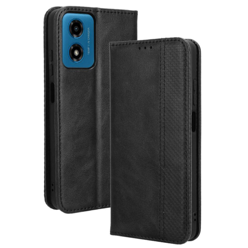 (Black) Case For Motorola Moto G04/G04s Wallet Magnetic Closure Pu Leather Black 764563687015