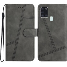 (Gray ) Flip Case for Samsung Galaxy A21s Flip Folio Full Protection Card Slots Holder Magnetic Wrist Strap Wallet Pu Leather
