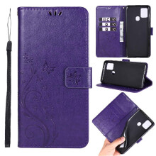(Light Violet) Filp Case for Samsung Galaxy A21s Kickstand Magnetic Closure Wrist Strap Pu Leather Card Holder