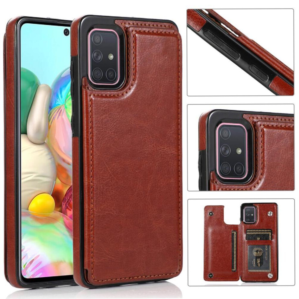 Gangxun (Brown) Wallet Case For Samsung Galaxy A71 4G Kickstand Pu Leather With Card Holder Double Magnetic Clasp Card Slots Brown