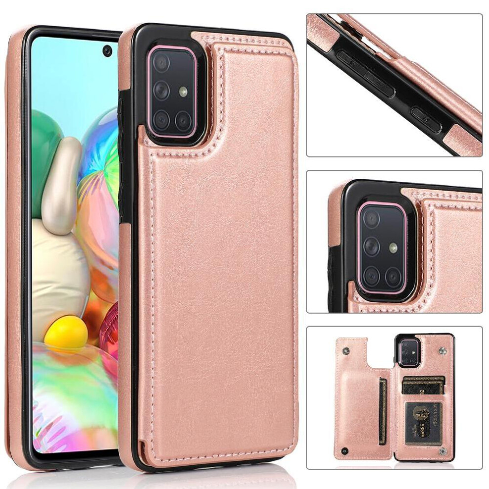 (Pink) Wallet Case For Samsung Galaxy A71 4G Kickstand Pu Leather With Card Holder Double Magnetic Clasp Card Slots Pink 764563687640