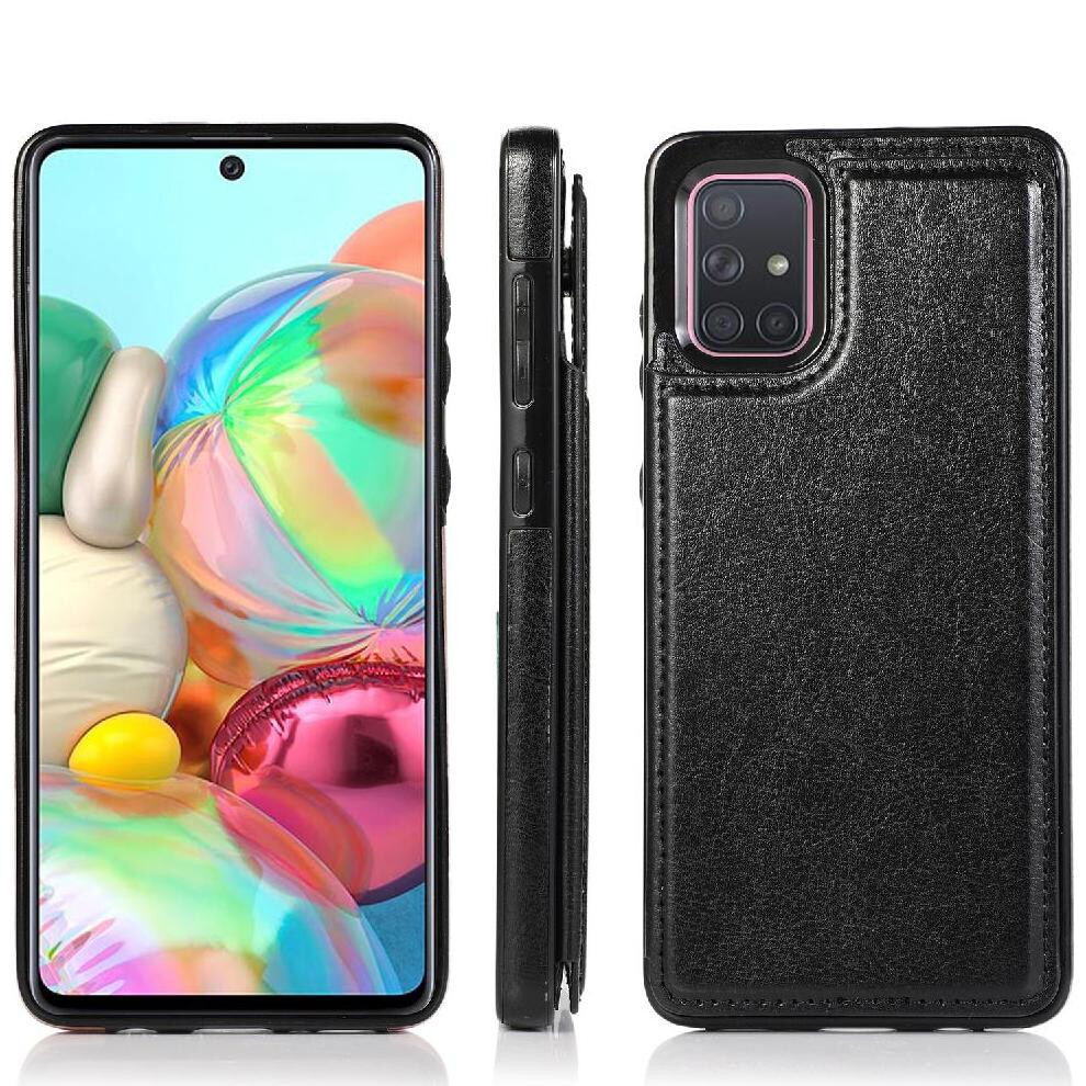 (Black) Wallet Case For Samsung Galaxy A71 4G Kickstand Pu Leather With Card Holder Double Magnetic Clasp Card Slots Black 764563687589