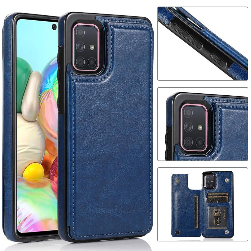 (Blue) Wallet Case For Samsung Galaxy A71 4G Kickstand Pu Leather With Card Holder Double Magnetic Clasp Card Slots Blue 764563687596