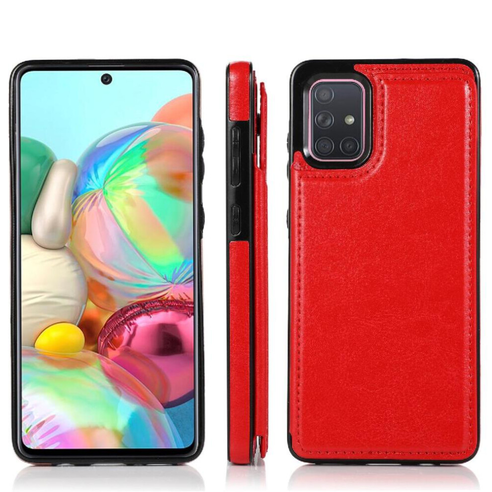 (Red) Wallet Case For Samsung Galaxy A71 4G Kickstand Pu Leather With Card Holder Double Magnetic Clasp Card Slots Red 764563687602