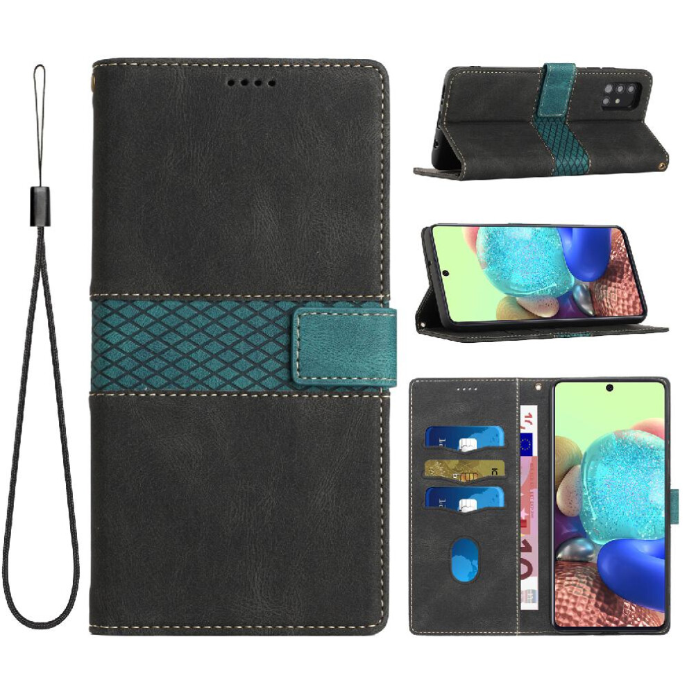 (Black) Wallet Case For Samsung Galaxy A71 4G Magnetic Closure Scratch Resistant Kickstand Wrist Strap Card Slot Black 764563687886
