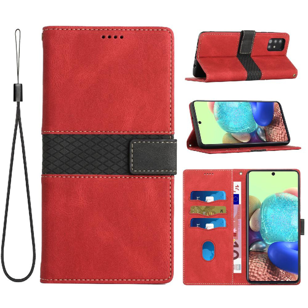 (Red) Wallet Case For Samsung Galaxy A71 4G Magnetic Closure Scratch Resistant Kickstand Wrist Strap Card Slot Red 764563687893