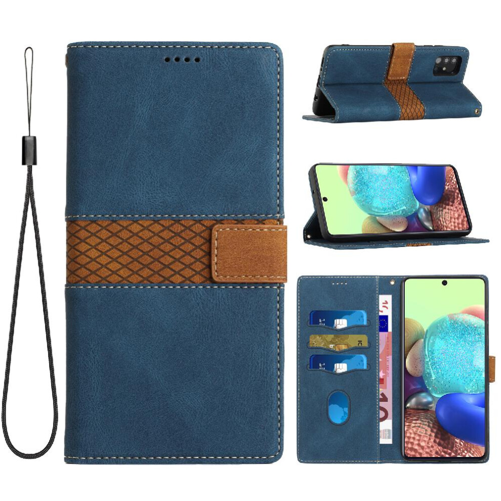 (Blue) Wallet Case For Samsung Galaxy A71 4G Magnetic Closure Scratch Resistant Kickstand Wrist Strap Card Slot Blue 764563687916