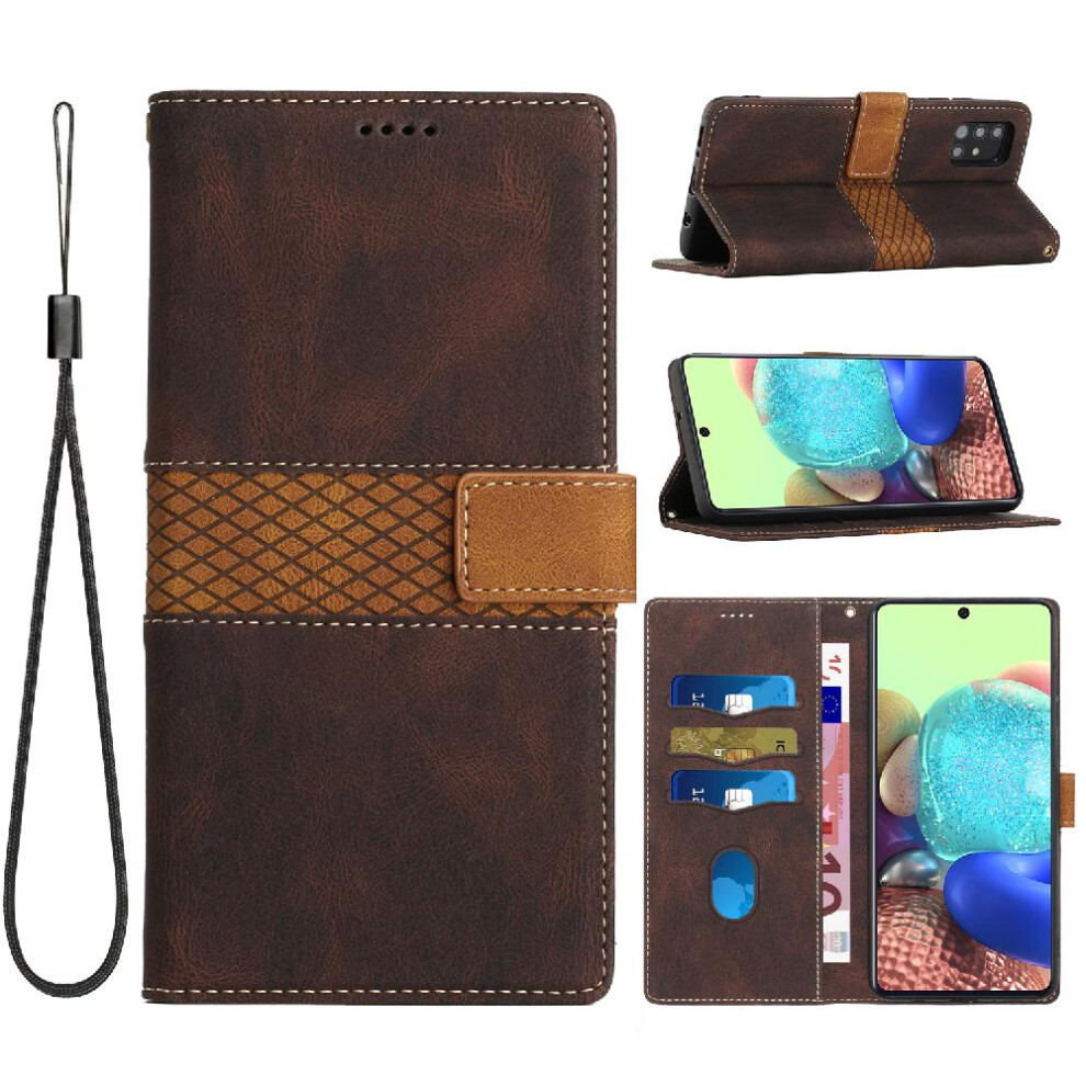 (Brown) Wallet Case For Samsung Galaxy A71 4G Magnetic Closure Scratch Resistant Kickstand Wrist Strap Card Slot Brown 764563687909