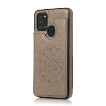 (Gray ) Wallet with Card Holder Case for Samsung Galaxy A21s Pattern Flower Pu Leather Embossed Mandala Flip Shockproof Double Buttons