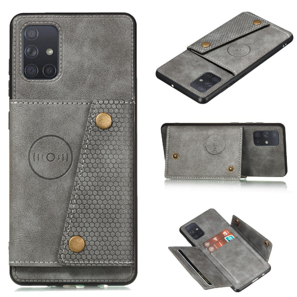 ( ) Wallet Case For Samsung Galaxy A71 4G Card Holder Buit In Iron Wallet Case Kickstand Shockproof Protective Gray 764563688463