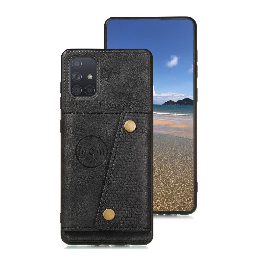 (Black) Wallet Case For Samsung Galaxy A71 4G Card Holder Buit In Iron Wallet Case Kickstand Shockproof Protective Black 764563688487