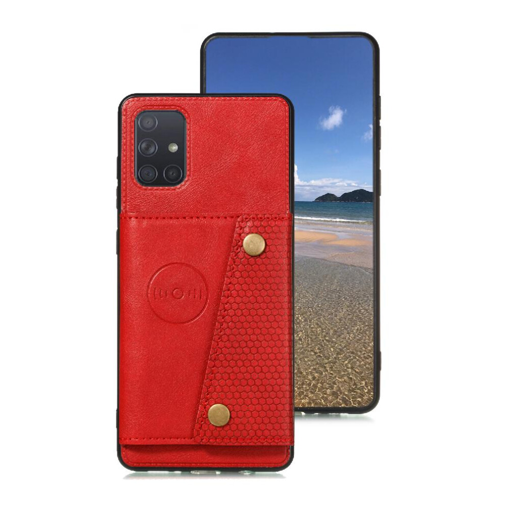 (Red) Wallet Case For Samsung Galaxy A71 4G Card Holder Buit In Iron Wallet Case Kickstand Shockproof Protective Red 764563688449