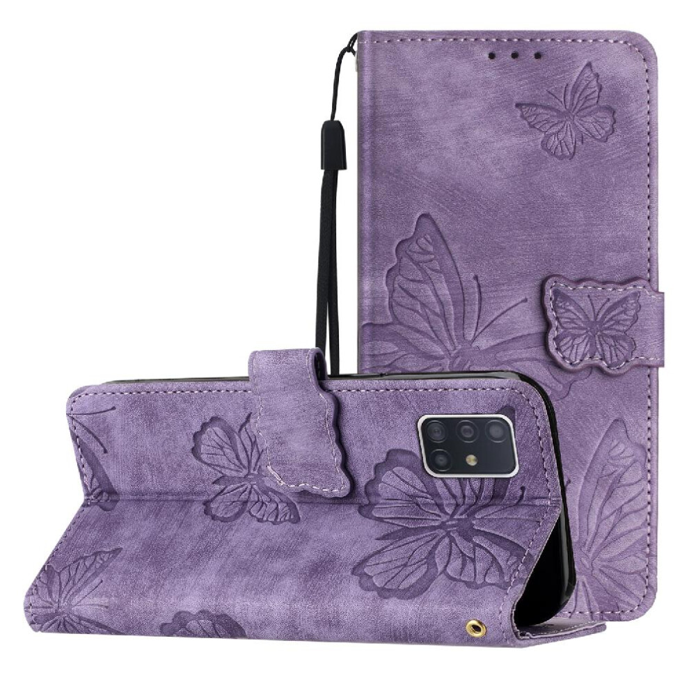 (Purple) Flip Case For Samsung Galaxy A71 4G Card Slots Holder Wallet Butterfly Magnetic Closure Pu Leather Purple 764563688562