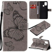 (light gray) Flip Case for Samsung Galaxy A21s with Card Slot Stand Flip Kickstand Shockproof Cover Pu Leather Magnetic Cover