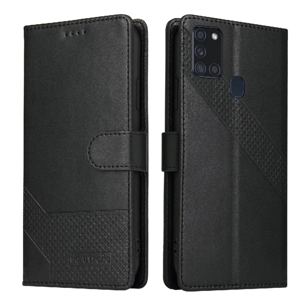 (Black) Flip Case For Samsung Galaxy A21s Premium Leather 4 Corner Protection Shockproof Three Card Slots Kickstand Black 764563689088
