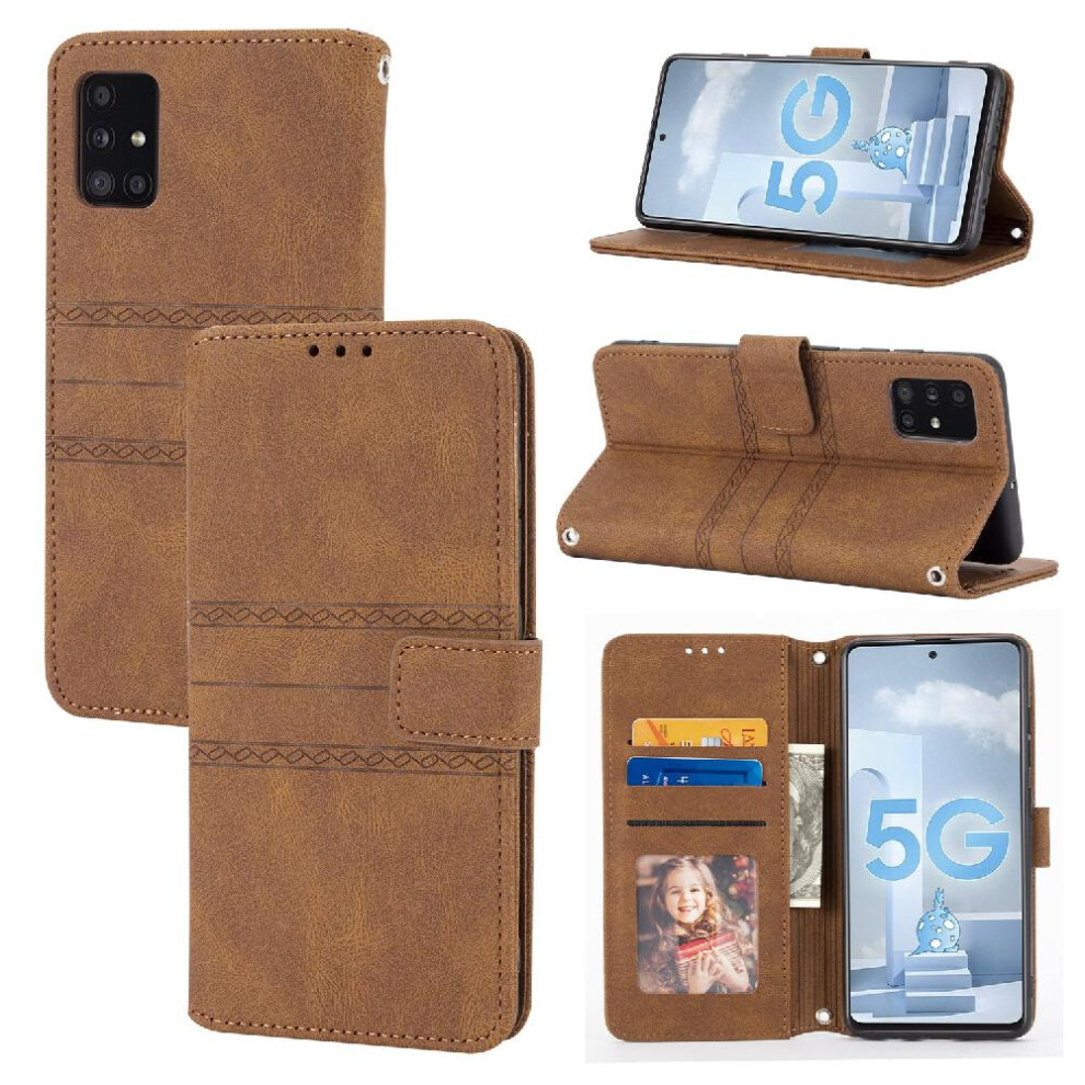 (Brown) Flip Case For Samsung Galaxy A71 4G Kickstand Wallet Case Pu Leather Magnetic Closure Shockproof Protective Brown 764563689361