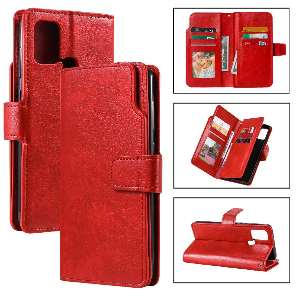 (Red) Case For Samsung Galaxy A21s Kickstand 9 Card Slots Pu Leather Magnetic Wallet Red 764563690404