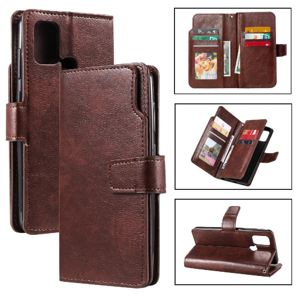 (Brown) Case For Samsung Galaxy A21s Kickstand 9 Card Slots Pu Leather Magnetic Wallet Brown 764563690411