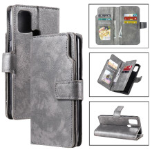 (Gray ) Case For Samsung Galaxy A21S Kickstand 9 Card Slots PU Leather Magnetic Wallet