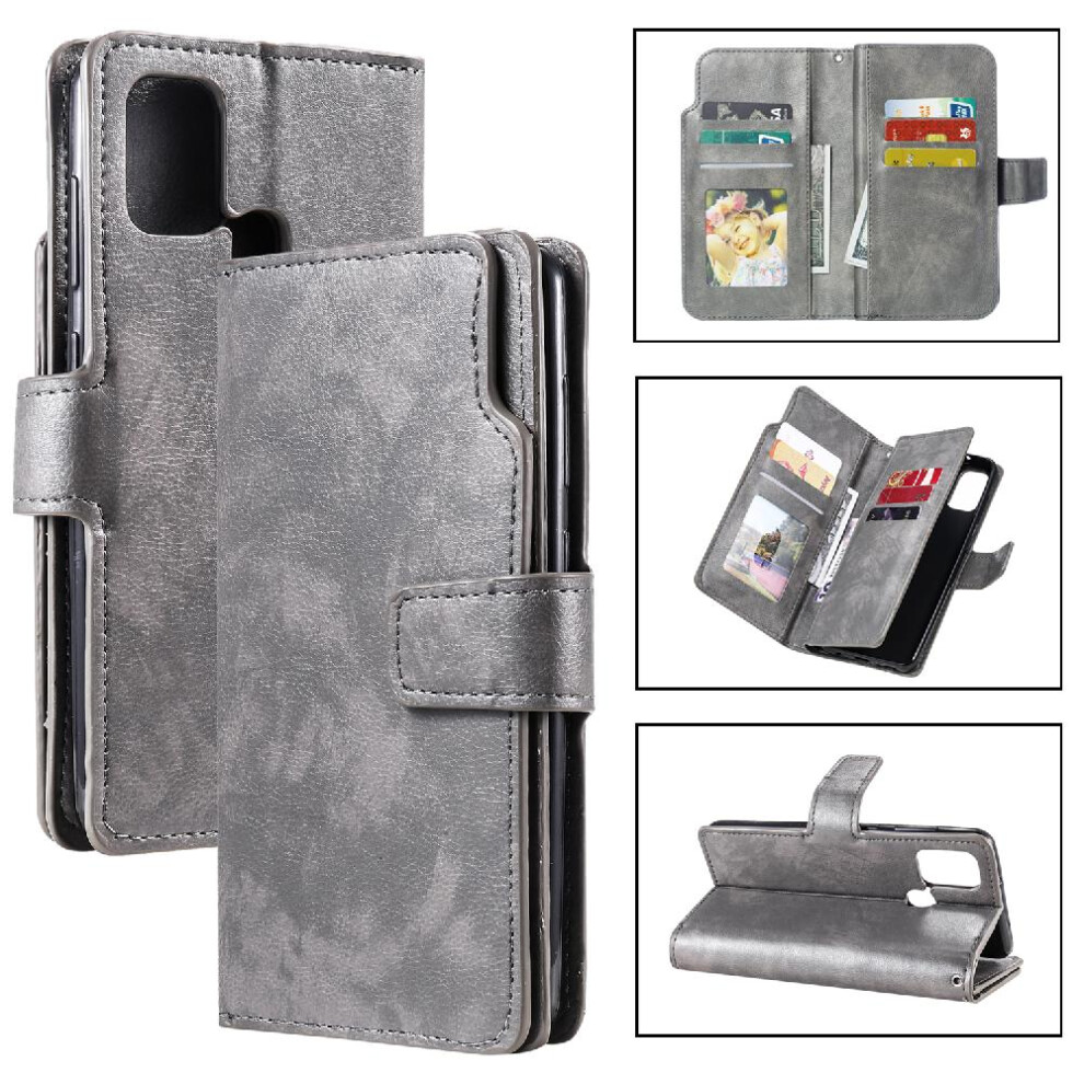 ( ) Case For Samsung Galaxy A21s Kickstand 9 Card Slots Pu Leather Magnetic Wallet Gray 764563690381