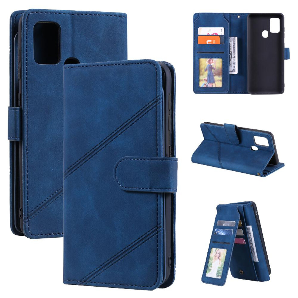 (Blue) Case For Samsung Galaxy A21s Card Holder Kickstand Pu Leather Magnetic Wallet Flip Folio Wristband Blue 764563690725