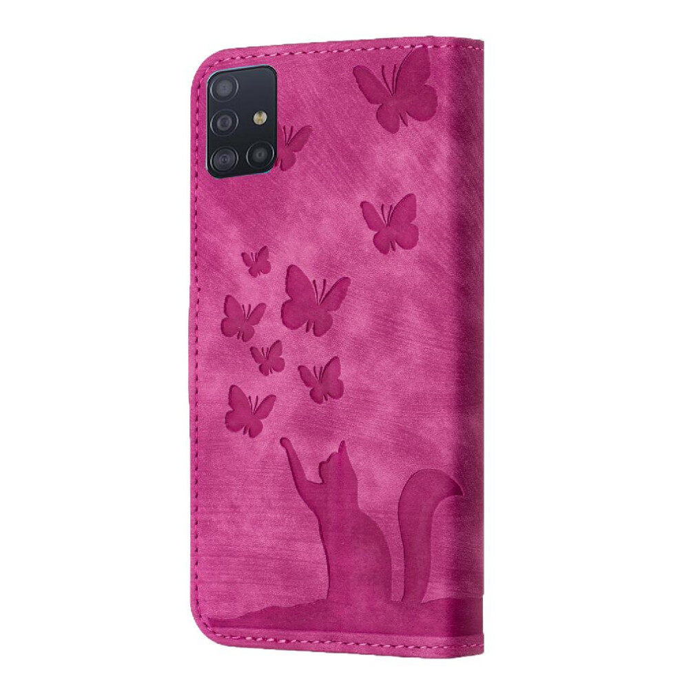 (Pink) Case For Samsung Galaxy A71 4G Flip Folio Card Pocket Holder Cover Wallet Case Embossed Butterfly Cat Pink 764563690770