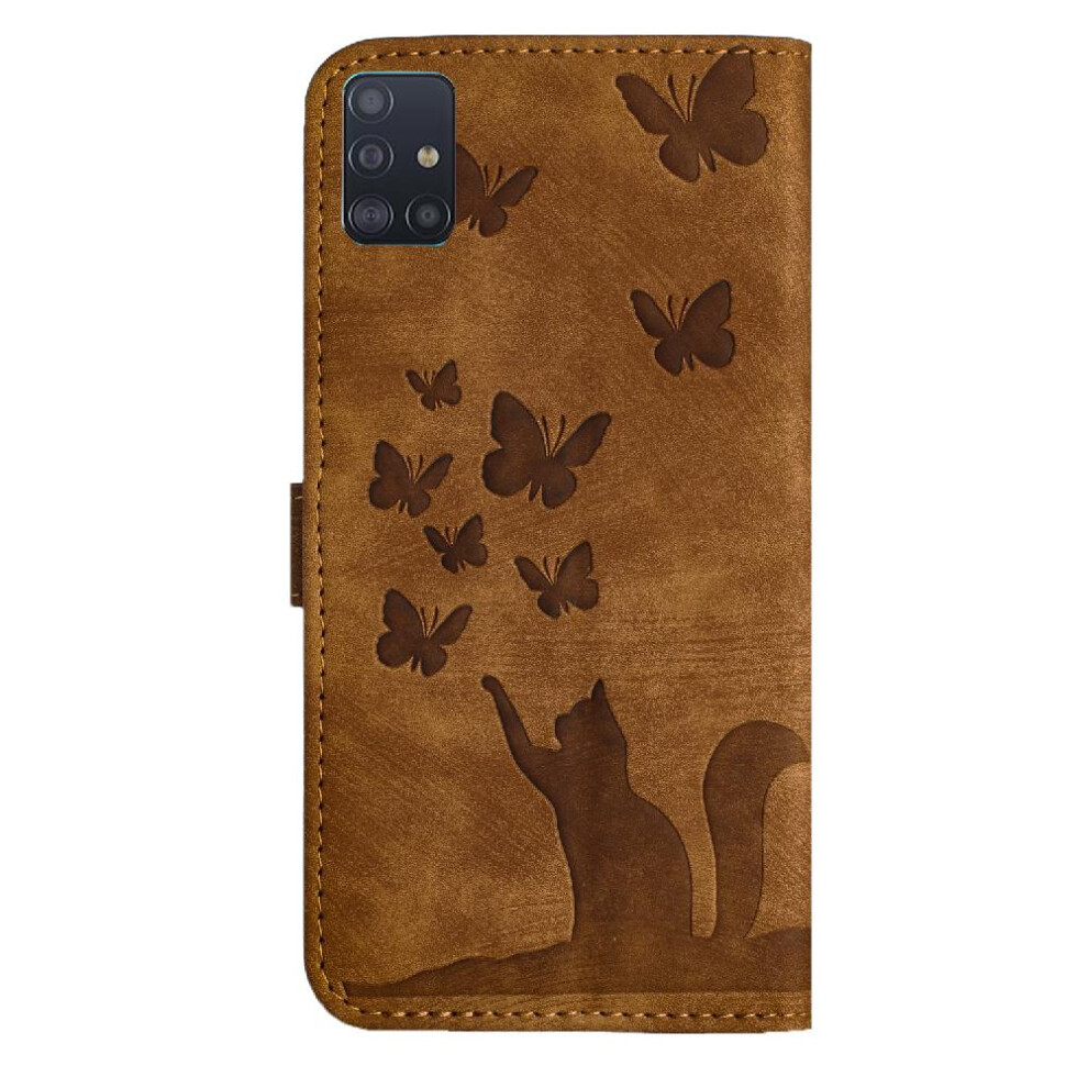(Brown) Case For Samsung Galaxy A71 4G Flip Folio Card Pocket Holder Cover Wallet Case Embossed Butterfly Cat Brown 764563690794
